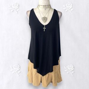 Early 2000's Flowy Asymmetric Black Soft Babydoll Going Out Top S